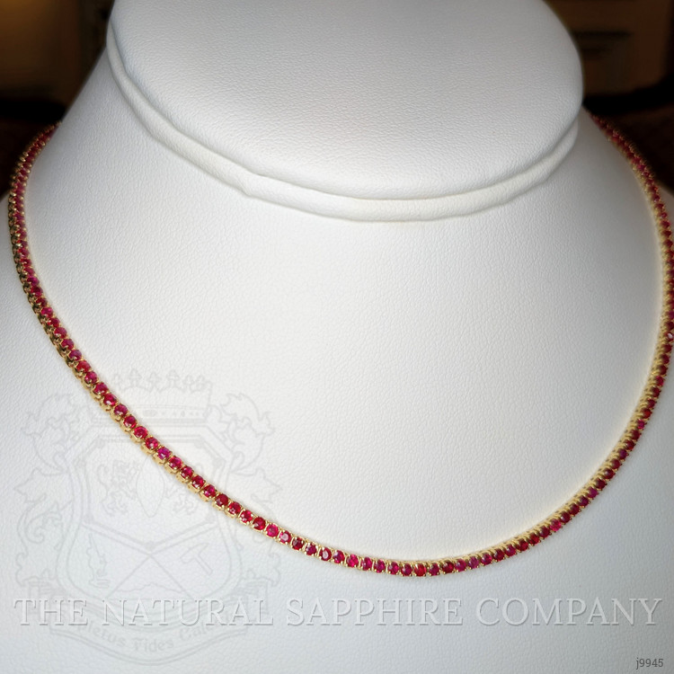5.01 Ct. Ruby Pave Necklace, 14K Yellow Gold