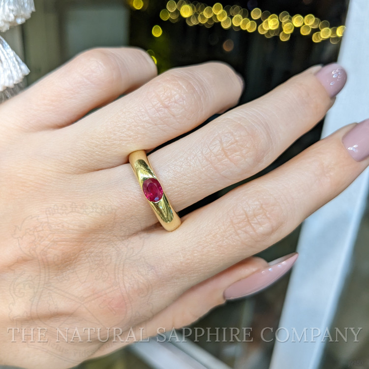 0.60 Ct. Pinkish Red Ruby Bezel Ring, 14K Yellow Gold