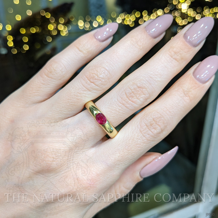 0.60 Ct. Pinkish Red Ruby Bezel Ring, 14K Yellow Gold