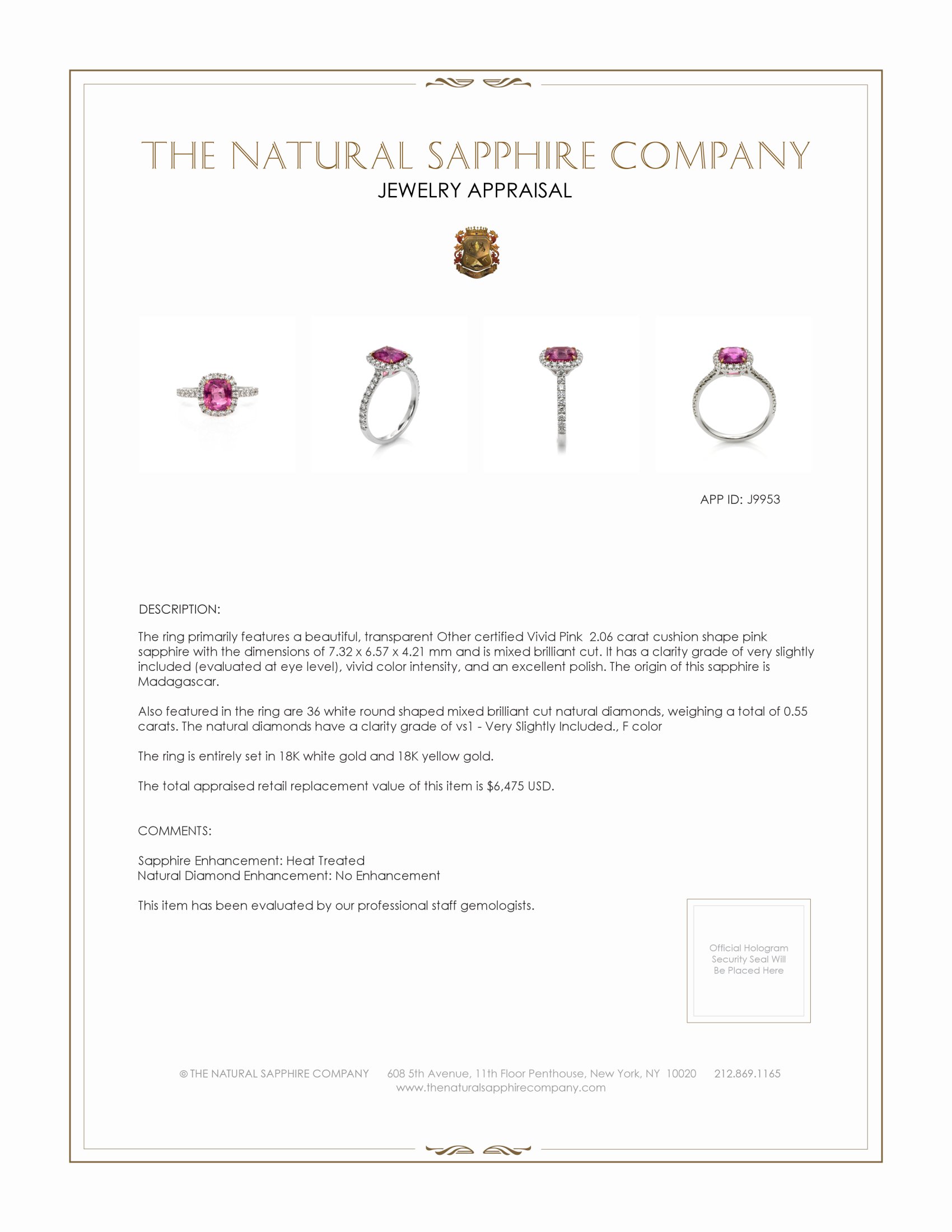 2.06 Ct. Pink Sapphire and Natural Diamond Pave Ring, 18K White & Yellow