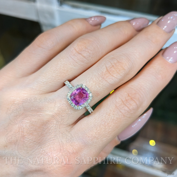 2.06 Ct. Pink Sapphire and Natural Diamond Pave Ring, 18K White & Yellow