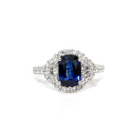 2.02 Ct. Blue Sapphire and Natural Diamond Three Stone Ring, 18K White Gold Video