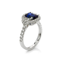 2.02 Ct. Blue Sapphire and Natural Diamond Three Stone Ring, 18K White Gold Image