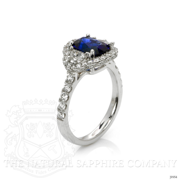 2.02 Ct. Blue Sapphire and Natural Diamond Three Stone Ring, 18K White Gold