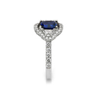 2.02 Ct. Blue Sapphire and Natural Diamond Three Stone Ring, 18K White Gold Image