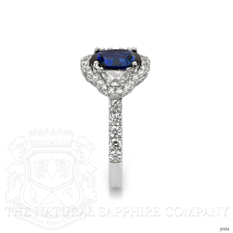 2.02 Ct. Blue Sapphire and Natural Diamond Three Stone Ring, 18K White Gold