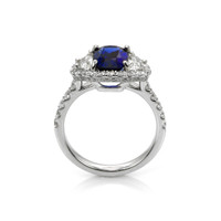 2.02 Ct. Blue Sapphire and Natural Diamond Three Stone Ring, 18K White Gold Image