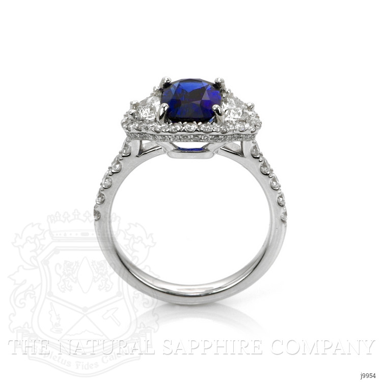 2.02 Ct. Blue Sapphire and Natural Diamond Three Stone Ring, 18K White Gold