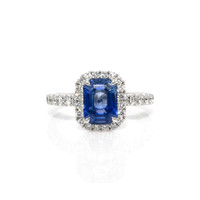 2.71 Ct. Blue Sapphire and Natural Diamond Pave Ring, 18K White Gold Video