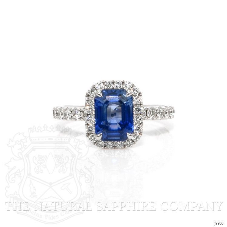 2.71 Ct. Blue Sapphire and Natural Diamond Pave Ring, 18K White Gold