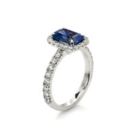 2.71 Ct. Blue Sapphire and Natural Diamond Pave Ring, 18K White Gold Image