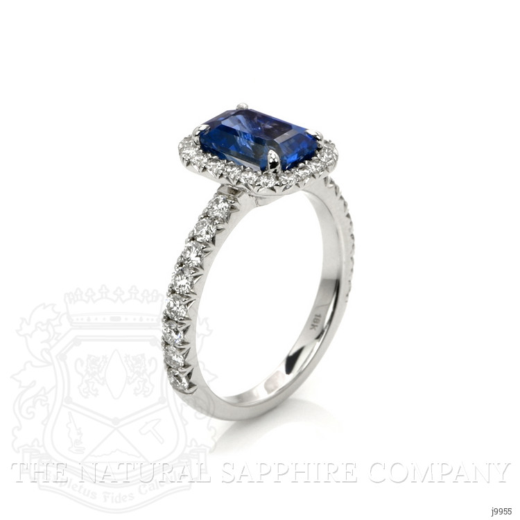 2.71 Ct. Blue Sapphire and Natural Diamond Pave Ring, 18K White Gold
