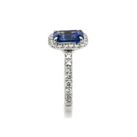 2.71 Ct. Blue Sapphire and Natural Diamond Pave Ring, 18K White Gold Image
