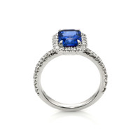 2.71 Ct. Blue Sapphire and Natural Diamond Pave Ring, 18K White Gold Image