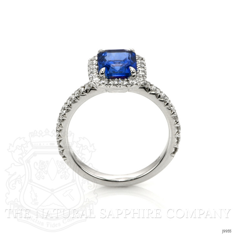 2.71 Ct. Blue Sapphire and Natural Diamond Pave Ring, 18K White Gold