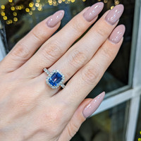 2.71 Ct. Blue Sapphire and Natural Diamond Pave Ring, 18K White Gold Life Style
