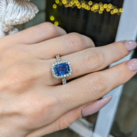 2.71 Ct. Blue Sapphire and Natural Diamond Pave Ring, 18K White Gold Life Style