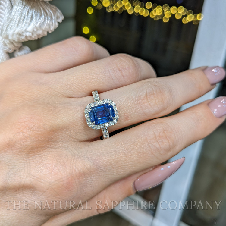 2.71 Ct. Blue Sapphire and Natural Diamond Pave Ring, 18K White Gold