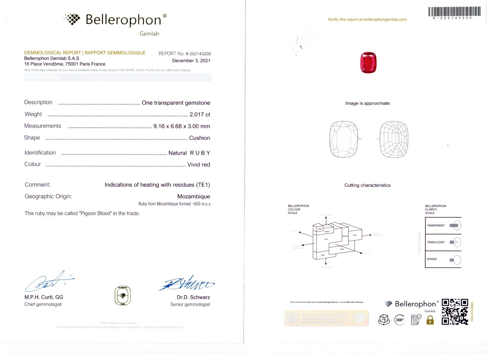 2.01 Ct. Ruby and Natural Diamond Three Stone Ring, 18K White Gold