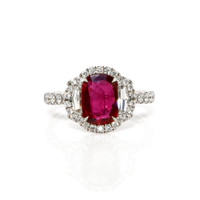 2.01 Ct. Ruby Natural Diamond Three Stone Ring, 18K White Gold Video