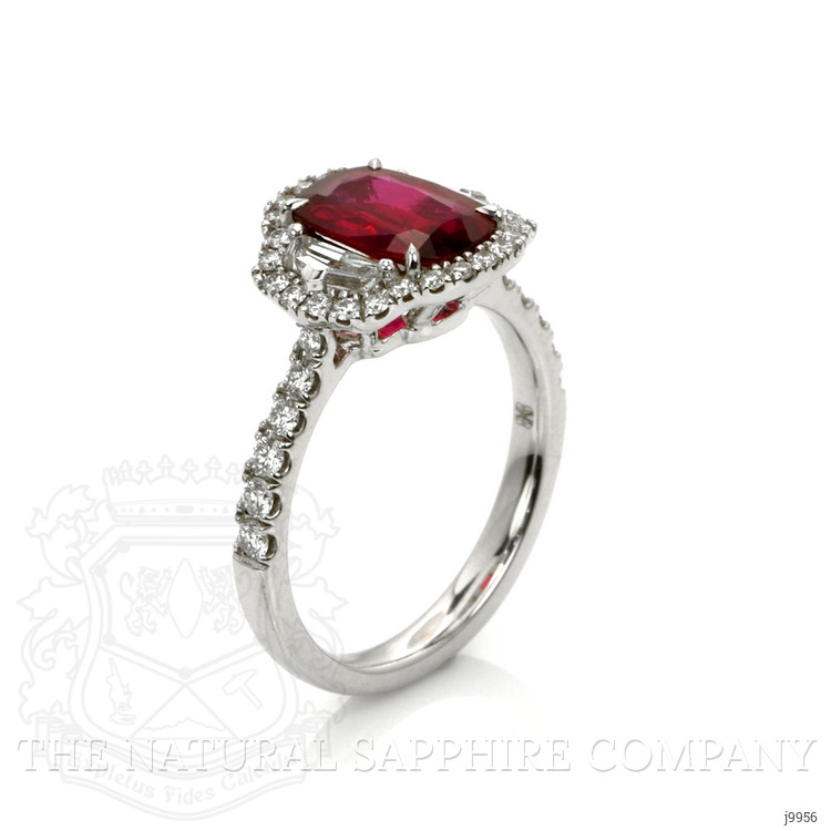 2.01 Ct. Ruby Natural Diamond Three Stone Ring, 18K White Gold