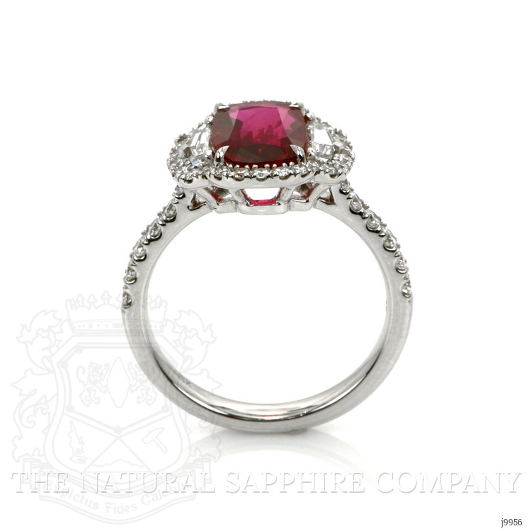 2.01 Ct. Ruby Natural Diamond Three Stone Ring, 18K White Gold
