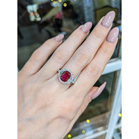 2.01 Ct. Ruby Natural Diamond Three Stone Ring, 18K White Gold Life Style