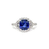 3.04 Ct. Blue Sapphire and Natural Diamond Three Stone Ring, 18K White Gold Video