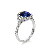 3.04 Ct. Blue Sapphire and Natural Diamond Three Stone Ring, 18K White Gold Image