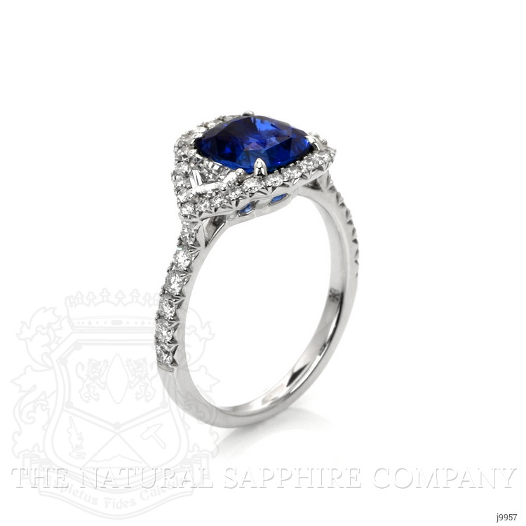 3.04 Ct. Blue Sapphire and Natural Diamond Three Stone Ring, 18K White Gold