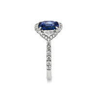 3.04 Ct. Blue Sapphire and Natural Diamond Three Stone Ring, 18K White Gold Image