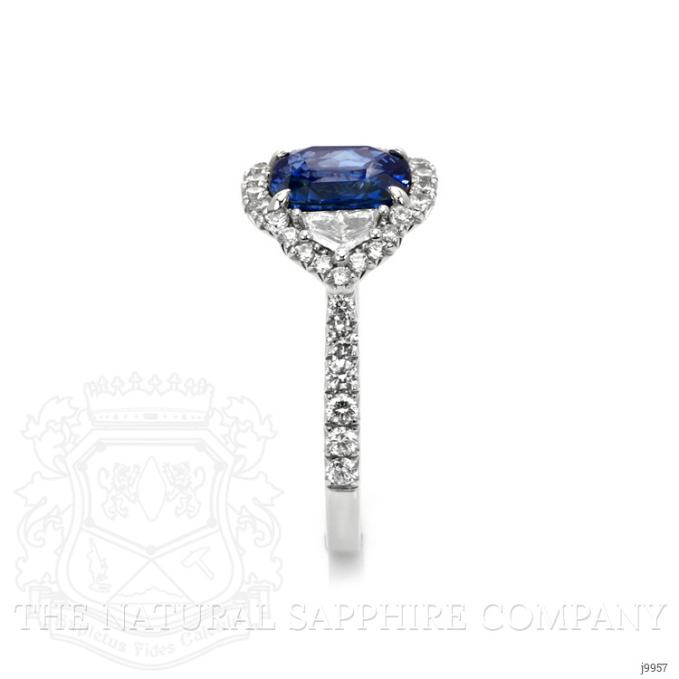 3.04 Ct. Blue Sapphire and Natural Diamond Three Stone Ring, 18K White Gold