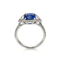 3.04 Ct. Blue Sapphire and Natural Diamond Three Stone Ring, 18K White Gold Image