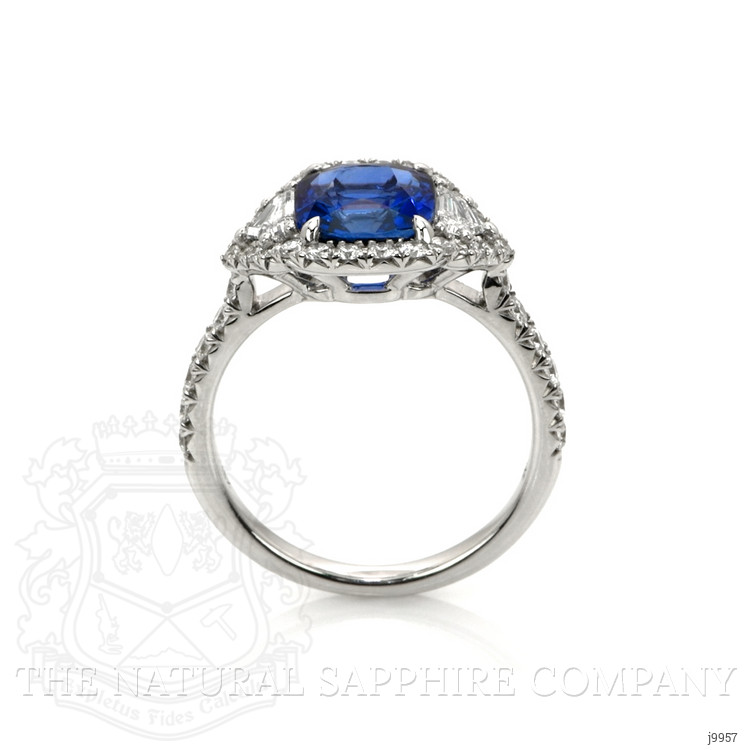 3.04 Ct. Blue Sapphire and Natural Diamond Three Stone Ring, 18K White Gold