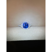3.04 Ct. Blue Sapphire and Natural Diamond Three Stone Ring, 18K White Gold Life Style