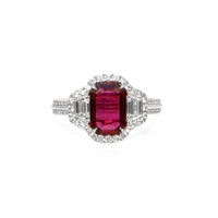 2.06 Ct. Ruby Natural Diamond Three Stone Ring, 18K White Gold Video