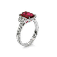 2.06 Ct. Ruby Natural Diamond Three Stone Ring, 18K White Gold Image