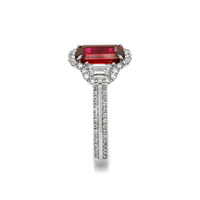 2.06 Ct. Ruby Natural Diamond Three Stone Ring, 18K White Gold Image