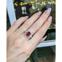 2.06 Ct. Ruby Natural Diamond Three Stone Ring, 18K White Gold Life Style