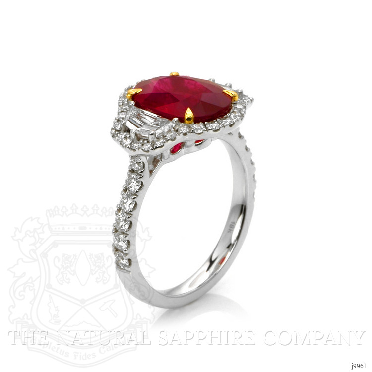 3.98 Ct. Ruby and Natural Diamond Three Stone Ring, 18K White & Yellow