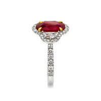 3.98 Ct. Ruby and Natural Diamond Three Stone Ring, 18K White & Yellow Image