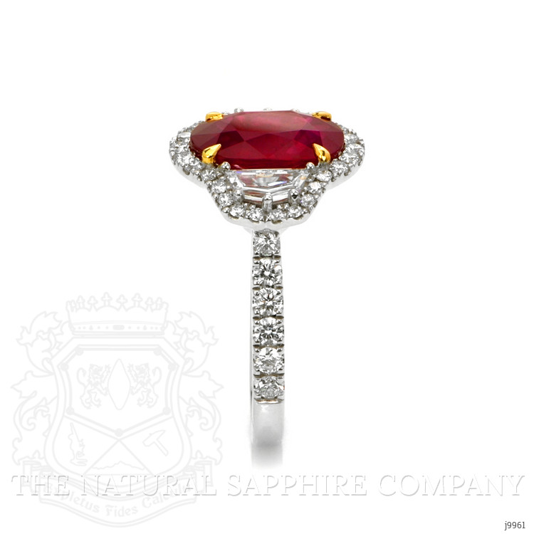 3.98 Ct. Ruby and Natural Diamond Three Stone Ring, 18K White & Yellow