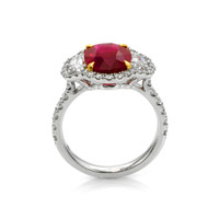 3.98 Ct. Ruby and Natural Diamond Three Stone Ring, 18K White & Yellow Image
