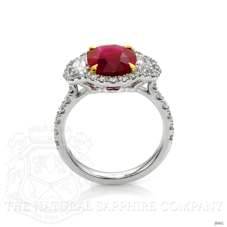 3.98 Ct. Ruby and Natural Diamond Three Stone Ring, 18K White & Yellow