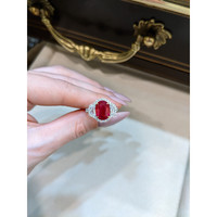 3.98 Ct. Ruby and Natural Diamond Three Stone Ring, 18K White & Yellow Life Style