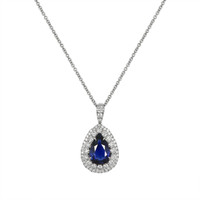 3.12 Ct. Blue Sapphire and Natural Diamond Pave Pendant, 18K White Gold Video