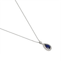 3.12 Ct. Blue Sapphire and Natural Diamond Pave Pendant, 18K White Gold Image