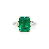 5.13 Ct. Emerald Natural Diamond Three Stone Ring, 18K White & Yellow Video
