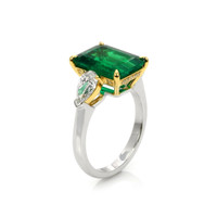 5.13 Ct. Emerald Natural Diamond Three Stone Ring, 18K White & Yellow Image