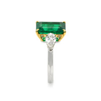 5.13 Ct. Emerald Natural Diamond Three Stone Ring, 18K White & Yellow Image
